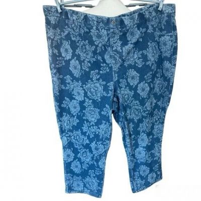 NWOT- Legacy Printed Cropped Denim Leggings Jeggings Mid Blue Floral Print. 3X